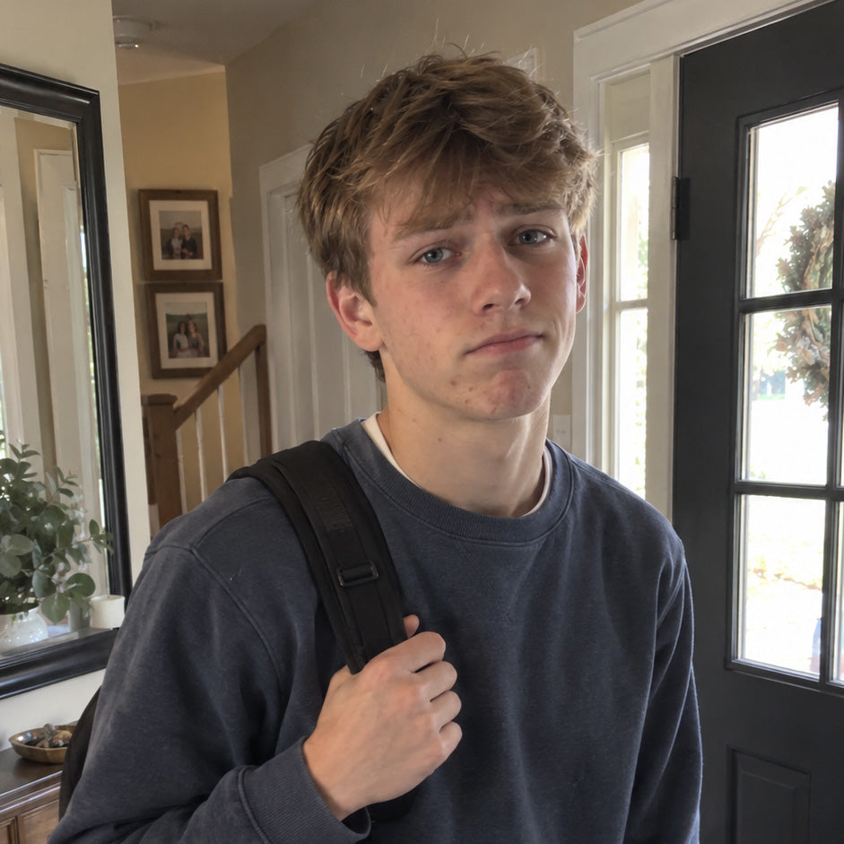 Young man noticing acne marks while getting ready for a date